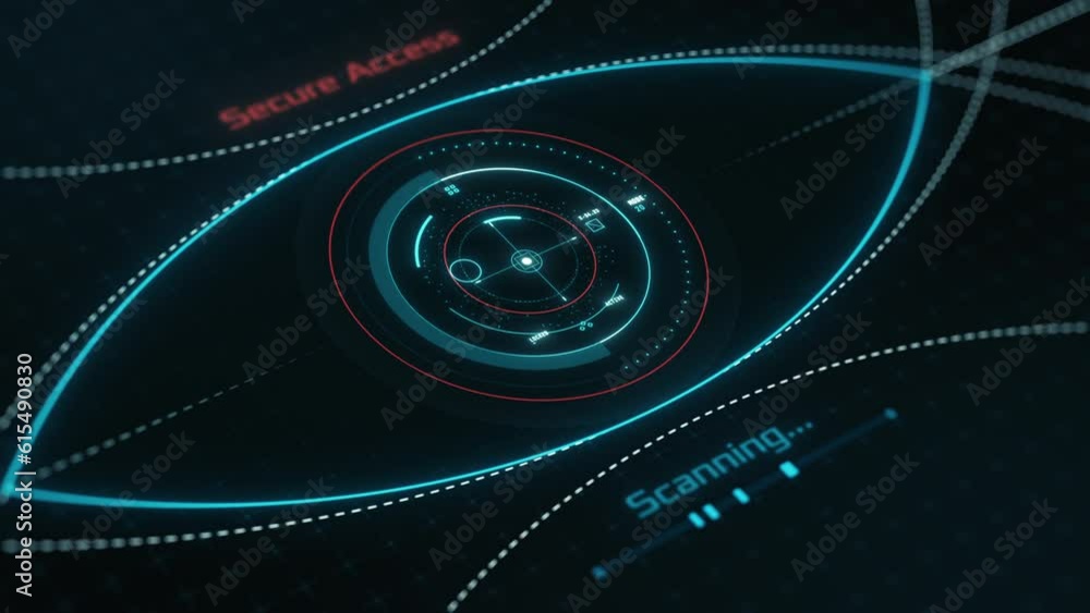 Poster futuristic biometric access, eye scan and recognition hud, secure access, cyber security, camera zoo