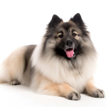 Keeshond dog isolated on white background. Generative AI