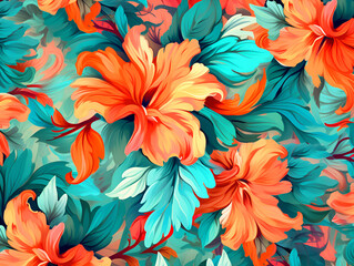 flower pattern, abstract, plants, color, wallpaper, orange, blue