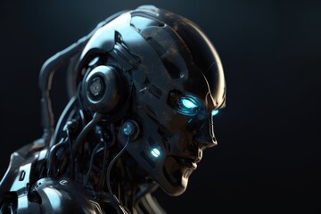 Humanoid Sci-Fi Cyborg Robot Portrait generative AI.