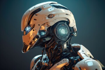 Fototapeta premium Humanoid Sci-Fi Cyborg Robot Portrait generative AI.