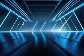Obraz premium Sci-Fi Neon Laser Beams in Futuristic Hallway generative AI
