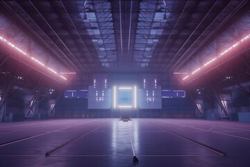 Sci-Fi Neon Laser Beams in Futuristic Hallway generative AI