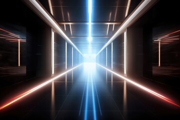 Fototapeta na wymiar Sci-Fi Neon Laser Beams in Futuristic Hallway generative AI