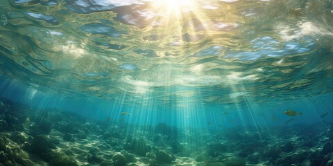 Fototapeta na wymiar Sunlit Depths. Abstract Underwater Scene with Nature Background. Generative AI illustrations