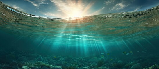 Fototapeta na wymiar Sunlit Depths. Abstract Underwater Scene with Nature Background. Generative AI illustrations