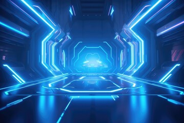 Sci-Fi Neon Laser Beams in Futuristic Hallway generative AI