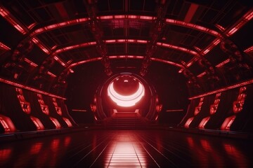 Obraz premium Sci-Fi Neon Laser Beams in Futuristic Hallway generative AI