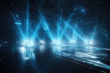 Sci-Fi Neon Laser Beams in Futuristic Hallway generative AI