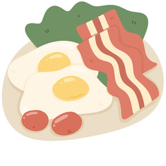 egg bacon vegetable  breakfast cute illustration 
