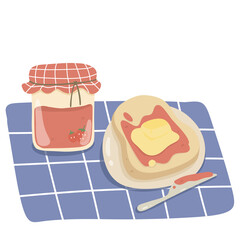 bread jam breakfast cute illustration set