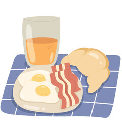  croissant egg bacon breakfast cute illustration set