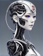 cyborg robot japanese female face, Robot Parts , AI Generative