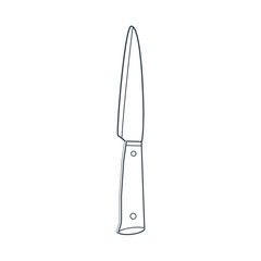 Dishes. A kitchen knife with a wooden handle. Line art.