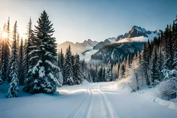 Tuinposter winter landscape in the mountains © Image Studio
