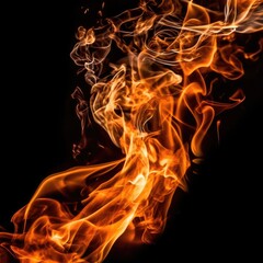 fire Intense Flames Isolated on Black Background generative AI