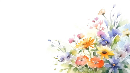 Obraz premium Flowers watercolor illustration background with copy space for text. By Generative AI.