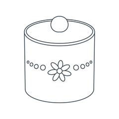 Dishes. Jar for sugar, spices, seasonings with floral ornament. Line art.