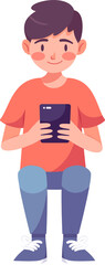 Fototapeta premium Kid using smartphone, social network, chat, message, internet, flat style illustration.