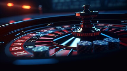 Roulette, gaming table, casino chips in close-up. Generative AI.