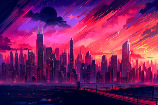 Synth wave retro New York city landscape.