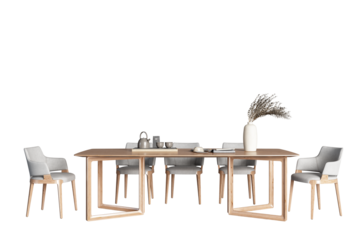 Isolated table and chairs in 3d rendering on white