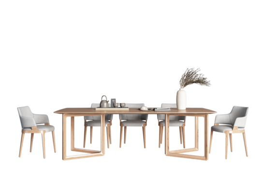 Isolated table and chairs in 3d rendering on white