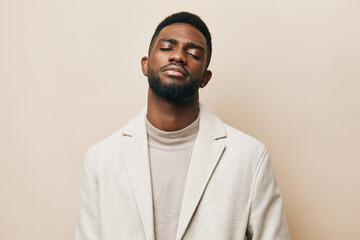 american man stylish portrait african young african adult black beige background american guy