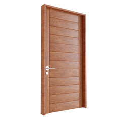 Brown Close Interior Door. Realistic 3D Render. Cut Out. Side View.