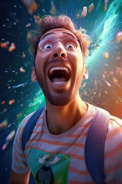 Happy young mans expression with extreme emotion at high speed Generative AI Illustration
