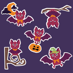 Halloween stickers character bat. Bat in different poses