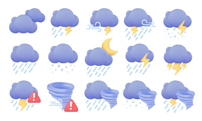 Weather forecast icon. Black clouds on a rainy and windy day from a storm 3d vector illustration
