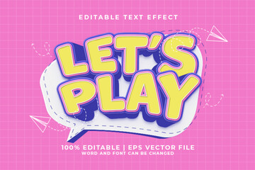Lets Play 3d Editable Text Effect Cartoon Style Premium Vector