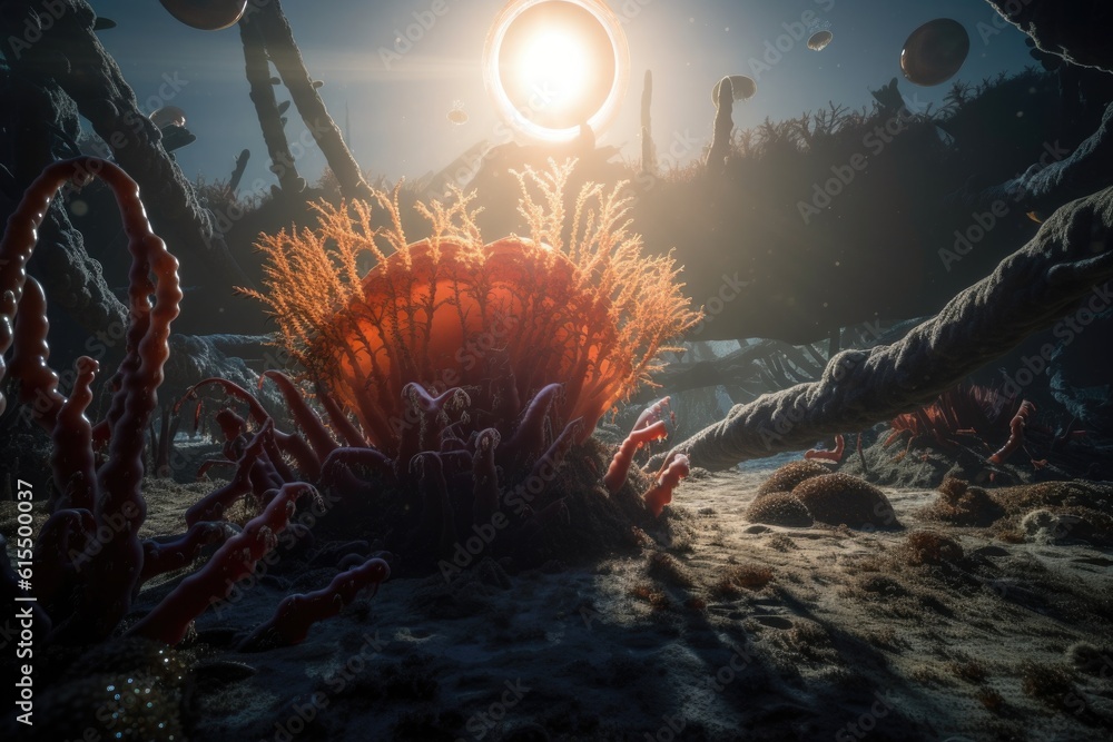 Wall mural alien life form exploring new and undiscovered planet, created with generative ai