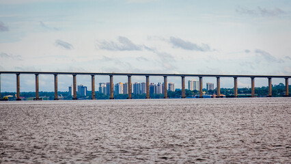 Manaus skyline view from Amazon river in the amazon rainforest of Brazil 