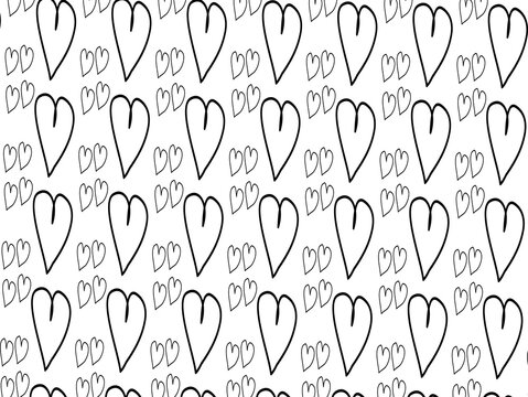 Ilustraci&oacute;n de un patr&oacute;n de  corazones de diferentes tama&ntilde;os con un fondo de color blanco.