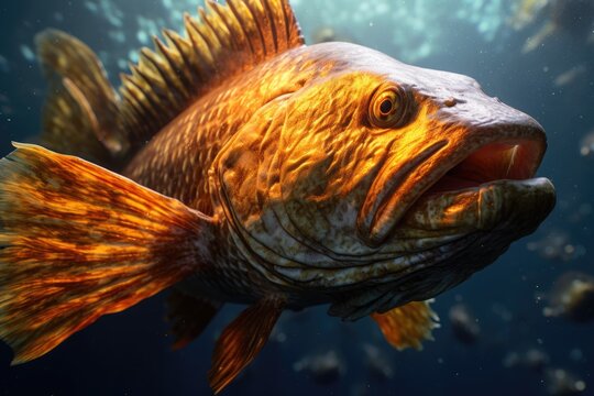 Codol Fish Closeup Swimming in an Aqua Sea