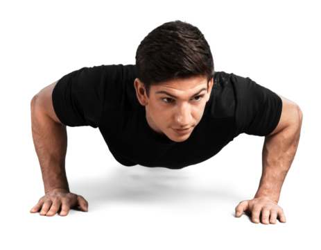 Man in a push-up position - Powered by Adobe