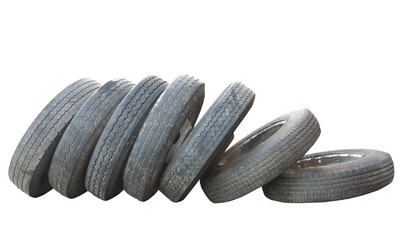 Row of old obsolete tires, transparent png