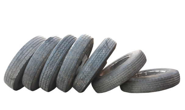 Row of old obsolete tires, transparent png