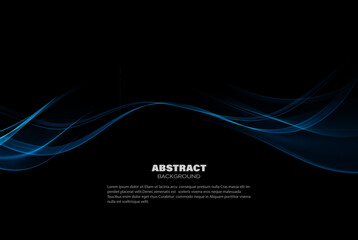 Abstract wave background. Shiny wave of blue color on a black background.