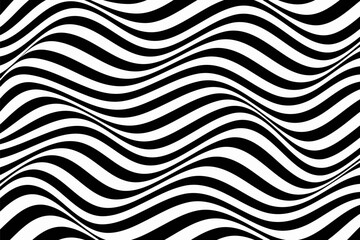 Abstract black and white illustrations. Horizontal lines stripes pattern or background with wavy distortion effect.