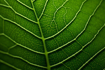 Obraz premium macro background of green leaf, tropical forest in green filter, concept of ecology and destination progress, for spa and environmental conservation. Illustration AI Generative.