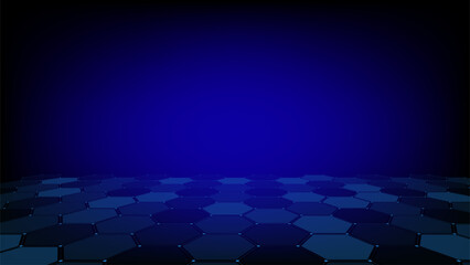Network connection concept blue vector illustration. Futuristic hexagon perspective wide angle landscape. Futuristic honeycomb concept. Big data digital background.