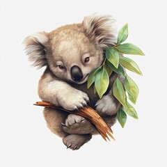 A cute and cuddly koala on a transparent background. Generative AI.