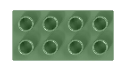 Turf Green Block Isolated on a White Background. Close Up View of a Plastic Children Game Brick for Constructors, Top View. High Quality 3D Rendering with a Work Path. 8K Ultra HD, 7680x4320