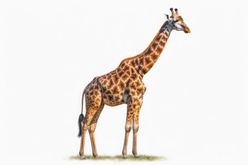 A gentle and noble giraffe standing tall on a transparent background. Generative AI.