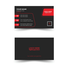 Modern and simple business card design with Black, red, and white. creative and clean business card template.Designed for business and corporate concept.Double-sided creative business card template.