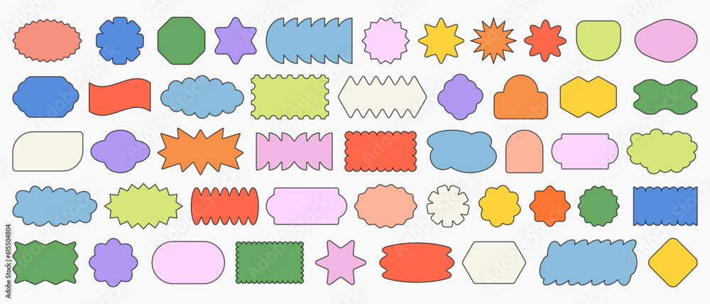 Aufkleber Cool Abstract Geometric Shapes. Trendy Y2K Retro Badges Vector Design. Sticker Label Elements. Minimal Frame Patch.