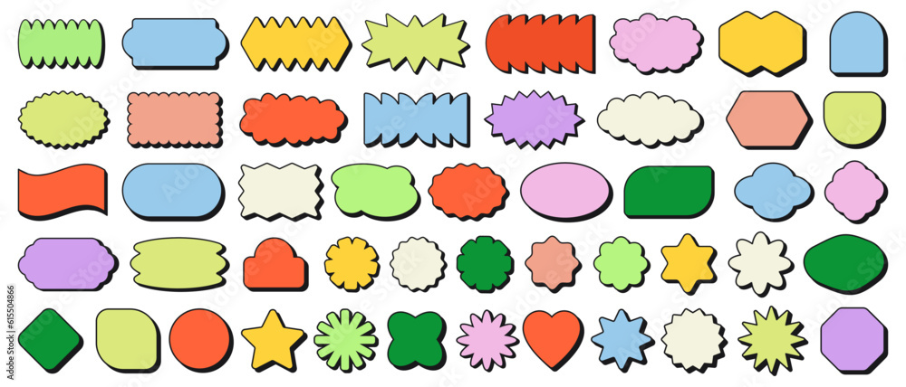 Poster cool abstract geometric shapes. trendy y2k retro badges vector design. sticker label elements. minim